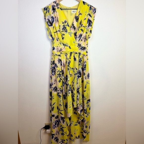 Eliza J Floral Print High Low Chiffon Yellow Floral Dress 6 - Picture 4 of 16